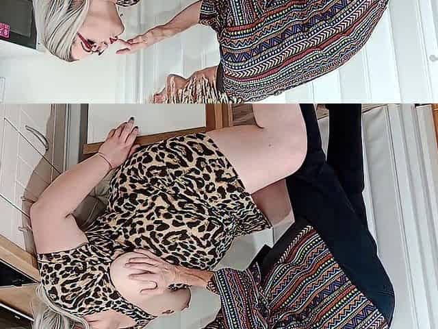 Stuffing big beautiful woman feedee and squirting on her plump abdomen