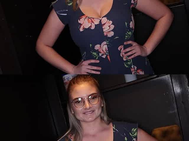 Chubby girl Sabrina May fucks in front of the camera, showing her big natural tits.