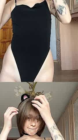 Marvelous wench in darksome cat dress shows her butt????