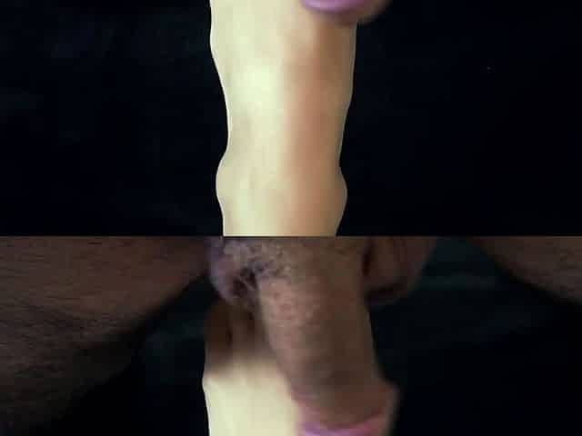 Brunette with foot fetish rubs big dick with her feet in POV