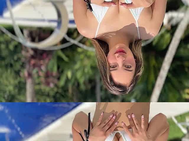 I invite my neighbour to the pool, I love her large booty and that babe likes my large dong! - SophieAllen7