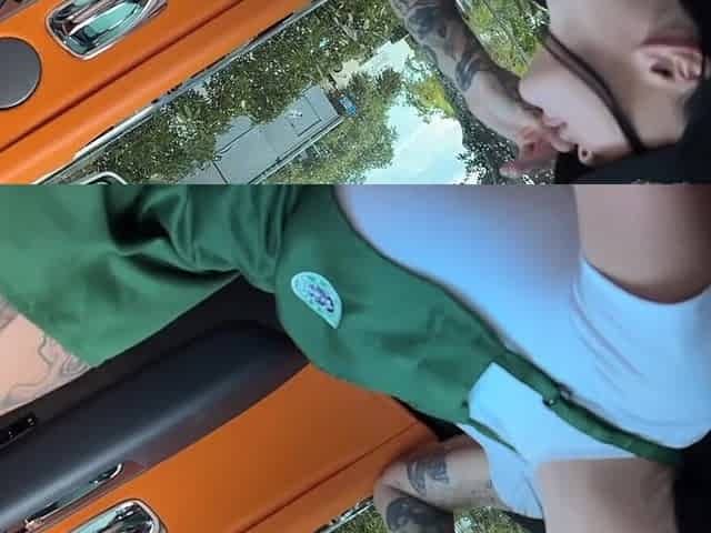 Busty barista gets into stepbrother's car for a break and a quick fuck POV