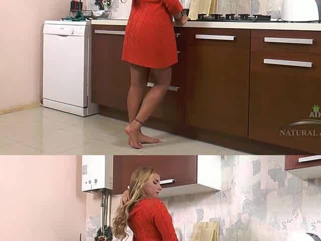 The kitchen is the most good place for tanned sweetheart Sofi Goldfinger to finger her hirsute twat
