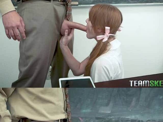 Flat-chested cutie Miley Cole receiving a cock in a classroom