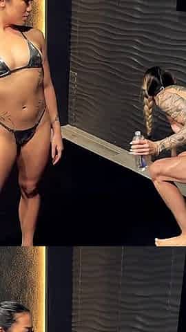 Oil Sex Wrestle: Kiara Star Vs Mars Solo - Sex Fight, Oil Wrestling, Oil Fetish, Topless, Asian, Scissorhold, Scissoring, Pigtai