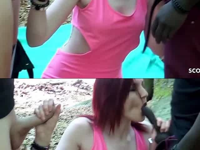 German Redhead Beauty Picked Up And Screwed In MFM By Ebony Chap And Ally