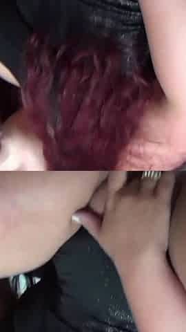 Redhead bbw is sucking guy's cock