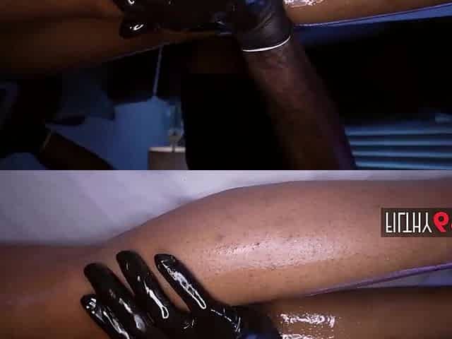 Breasty ebony hottie gets oiled and screwed hard - September Reign
