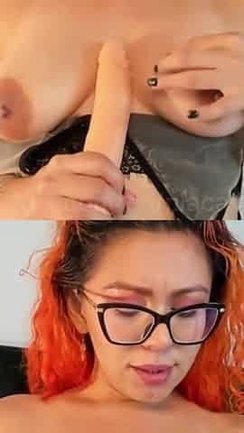 Girl with Colored Hair Masturbates and Wants to Ride Your Penis