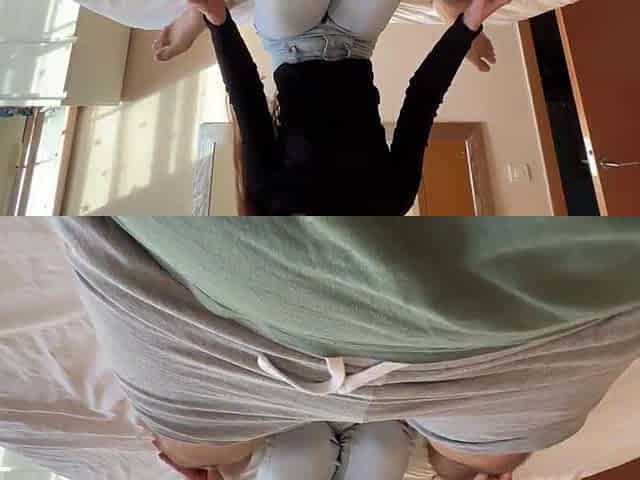 Stepdaughter gives stepfather a tugjob, wearing jeans