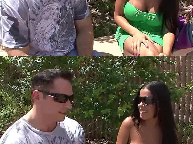 Sexy brunette hair with large breasts picked up and screwed