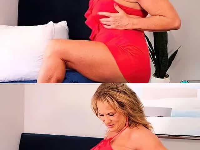 Sexy amateur mature blonde gives a great handjob at cum