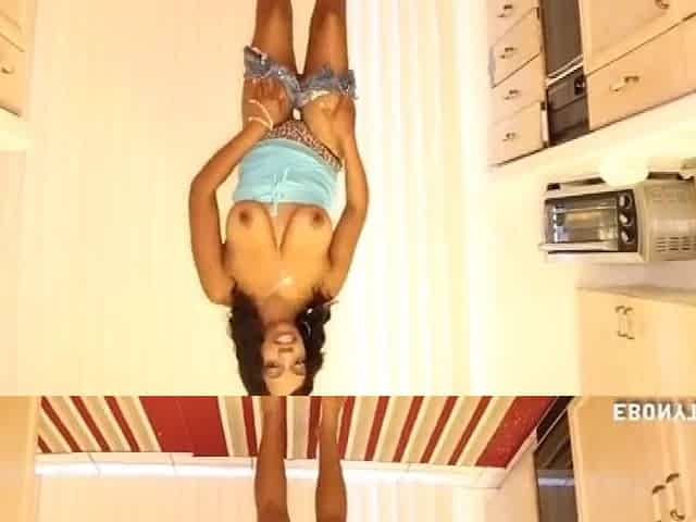 Black tugjob in the kitchen