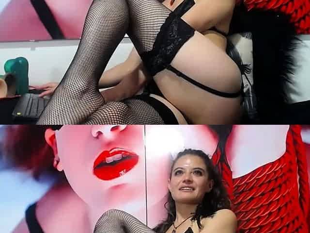 Sexy brunette wearing stockings masturbates webcam