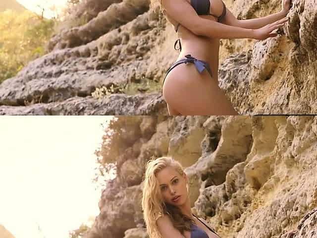 Big boobs skinny MILF strips outdoors