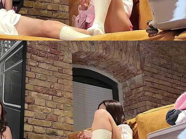 2 hawt and slutty houswives tease a tiny jock man when their husbands are away in costume and miniskirts