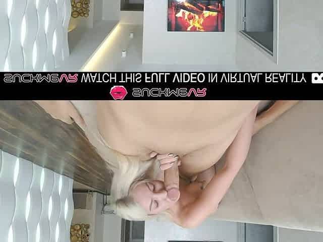Sexy blond Mad Vika bangs wildly on the daybed,in VR.