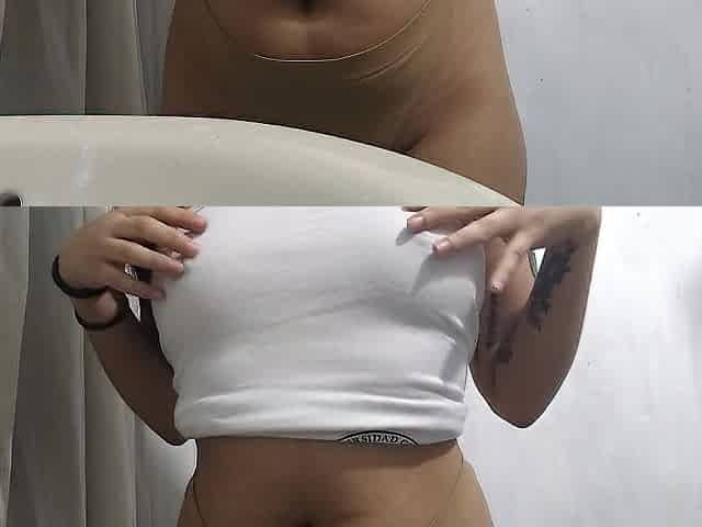 Lalin girl touch her melons and ass in the bath