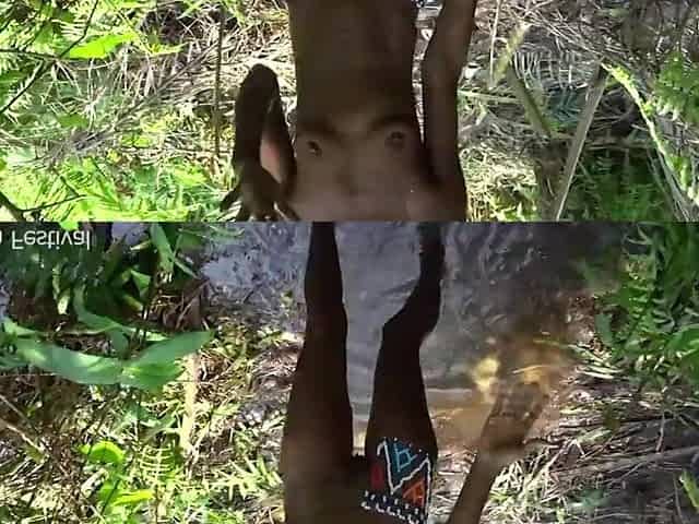 Slender black tribe cutie banged in the forrest stream.mp4