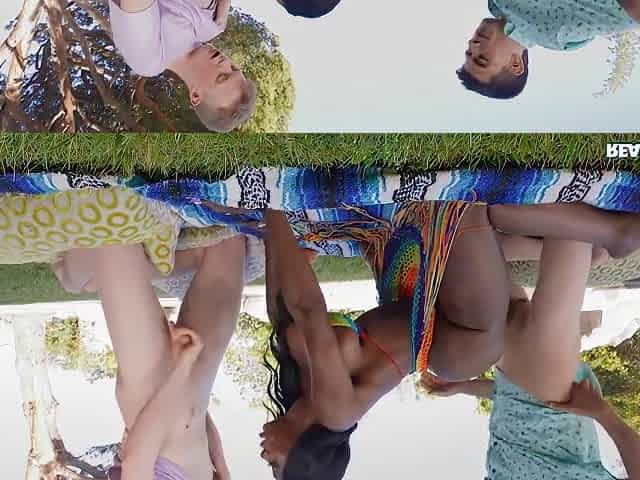 Ebony Mystique Pleasures Two Horny Young Studs In The Park