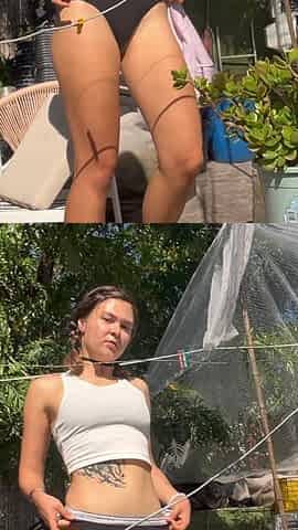 She Swallows Her Own Yellow Piss on Terrace - Strong Smelly Golden Shower Solo