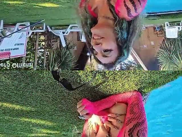 Tattooed cutie gets banged in a naturist camp pool. Full clip on my Red page.