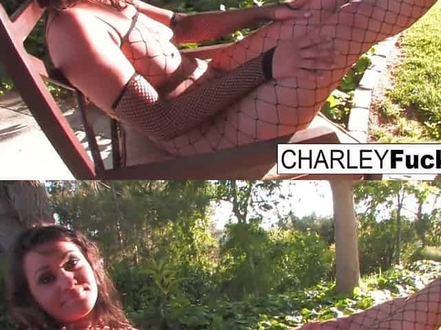 Out by her pool, Charley Chase fucks her.
