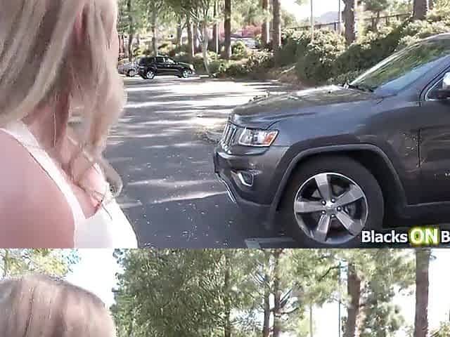 Small golden-haired banged by random ebony man