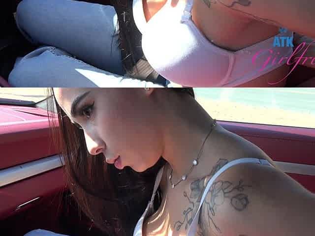 Tattooed chick Gaby Ortega has some fun with her BF in the car