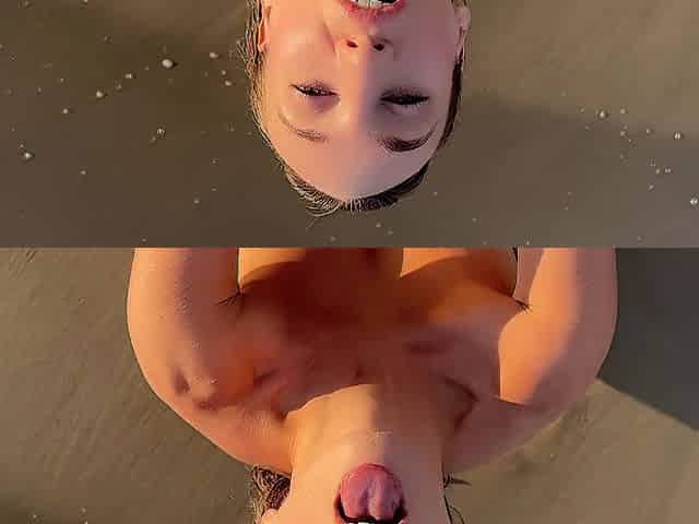Gal kneels with tongue hanging out willing for your filthy finish on her face and bazookas