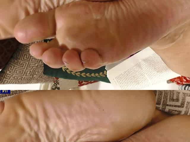 A mature bbw in black nylon tights, a foot fetish delight