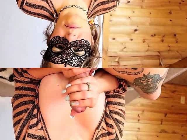Busty BBW Milf Gives Frenulum Thumbjob to a Big Cock