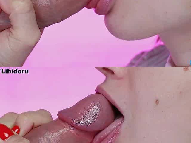 Close blow job with cum on tongue