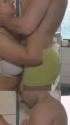 Muscle tattooed guy pussy licking pussy fucking in the bathroom
