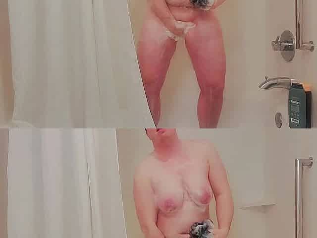 FTM plays with toy in shower