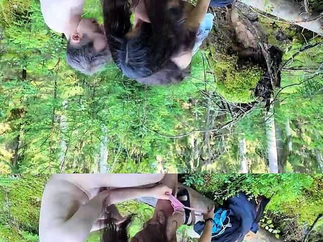 horny couple fucking anal in public forest