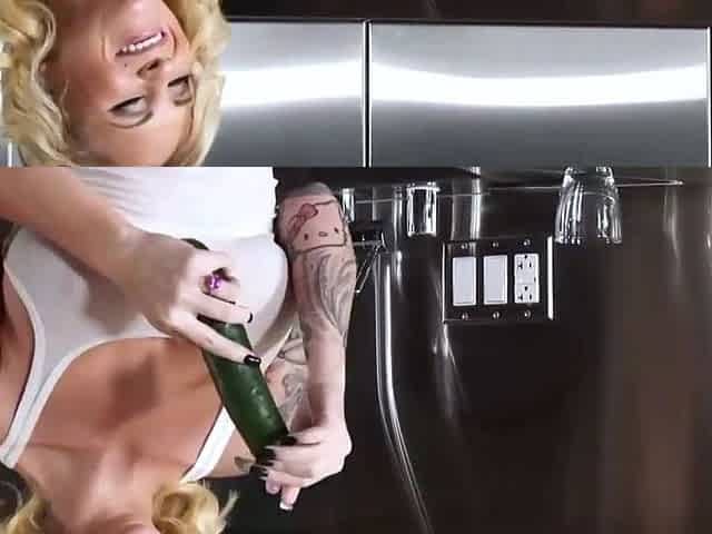 Busty blond drains to herself solo
