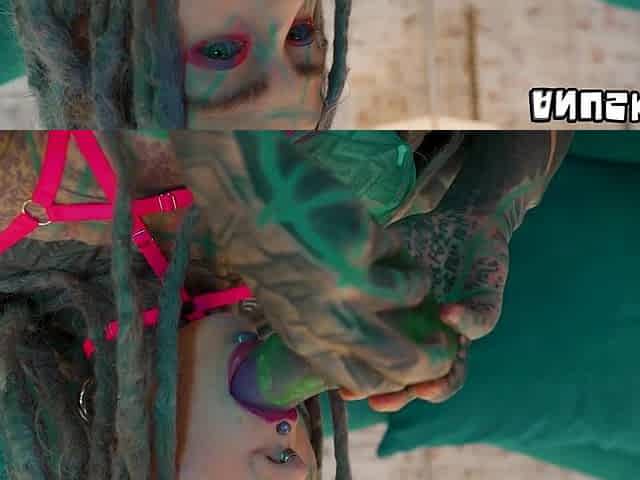 Solo Tattooed Bombshell Exploring Anal Toys in Underware
