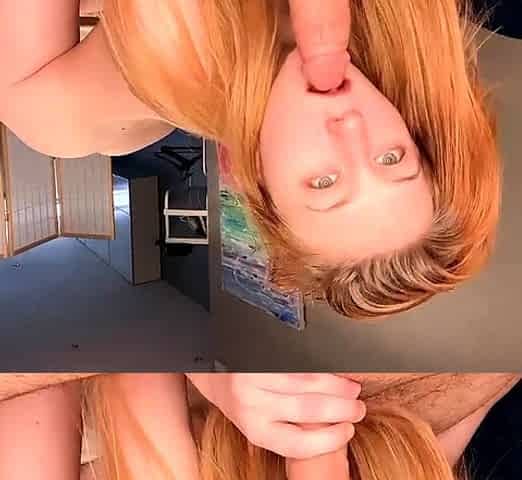 stunning redhead girl handjob blowjob and cum in mouth
