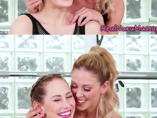 Blonde Masseuse Licking Lesbian