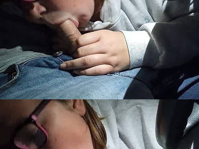 Nerdy step sister sucks me dry in car parking lot after a night out