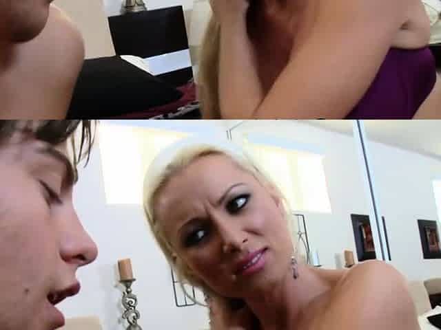 MILF with big mounds tempts youthful buck to penetrate her