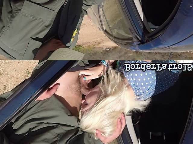 Border cop pulls over a slut in a skirt and fucks her