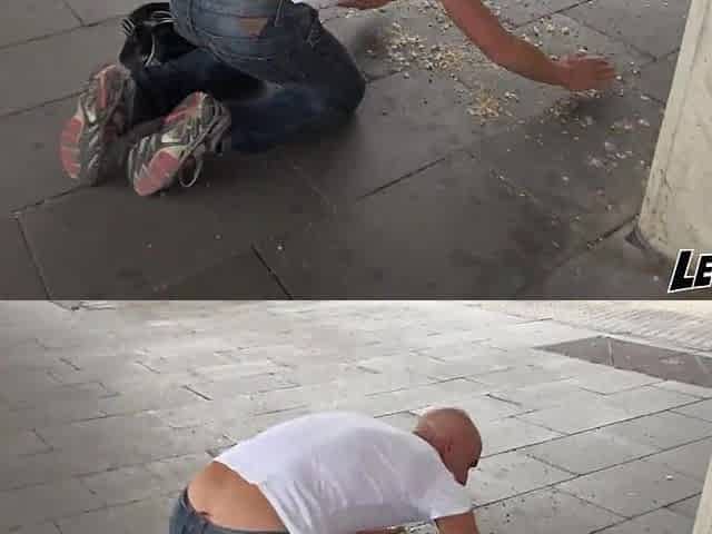 LECHE69 - Aged Spanish woman sucking a homeless dude's ramrod on the street