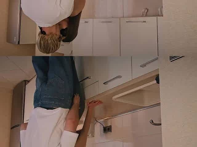 Vehement breast sucking in the kitchen. I can't get sufficiently of his throat on my breasts
