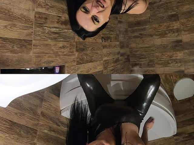 Ripped Shiny Nylon Jumpsuit in the Bathroom. Cum Cleanup, Dirty Dancing and Pee Play