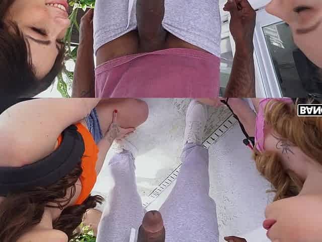 Renee Rose and Venus Vixen are sucking black monster cock