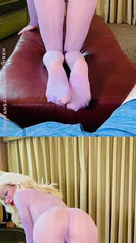 Front Facing Thighjob in Opaque Nylon Bodystocking Makes Him Cum!