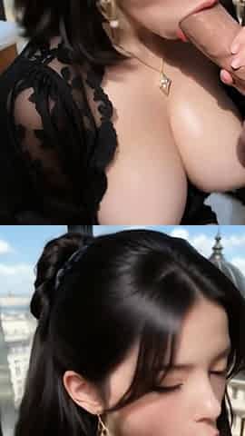 Black haired beauty facial and cock sucking sunny balcony