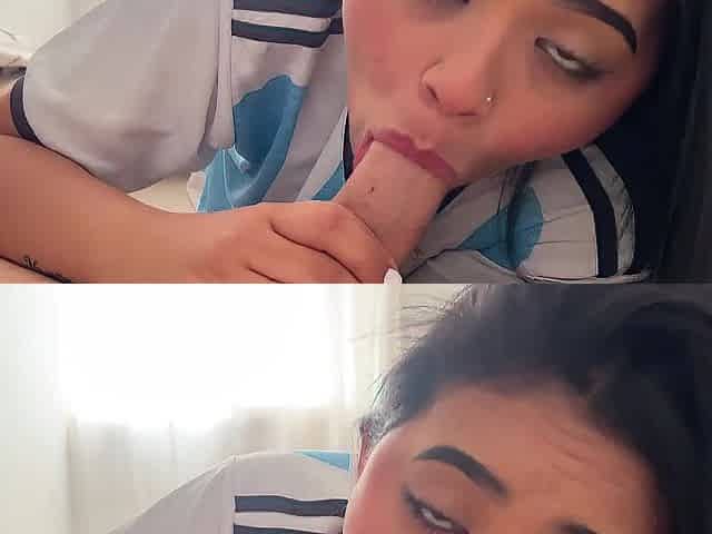 Finishing in the mouth of the sexy soccer player